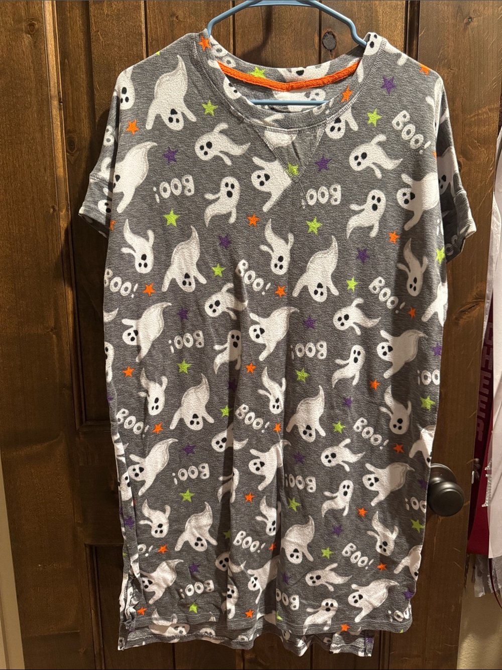 Gray Ghost Print Pajama Night gown- Halloween
